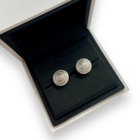 Natural Diamond Cluster Post Earrings 925 Sterling Silver Classic Forever Style - Picture 3 of 7